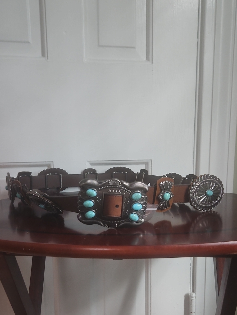 Brown Turquoise Concho Belt - Women Accessories Large